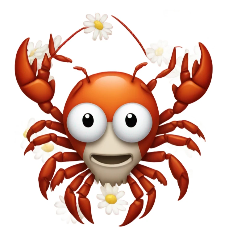 Crawfish holding a daisy in its claws sticker