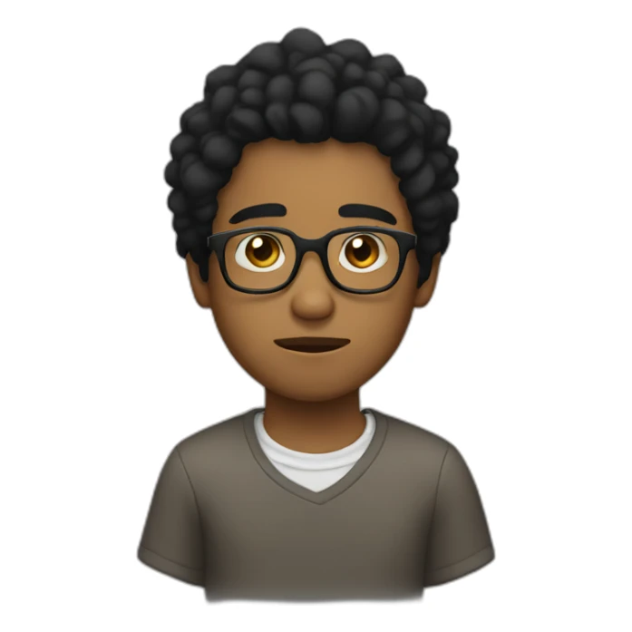 sad brown boy with glasses black hair sticker