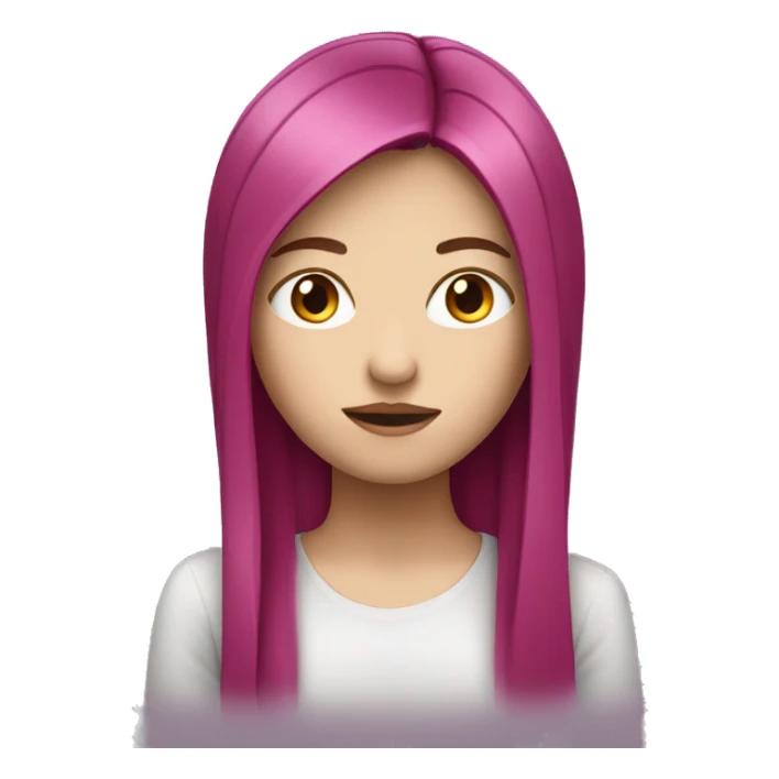 White girl with medium long straight magenta hair shows to be silent sticker