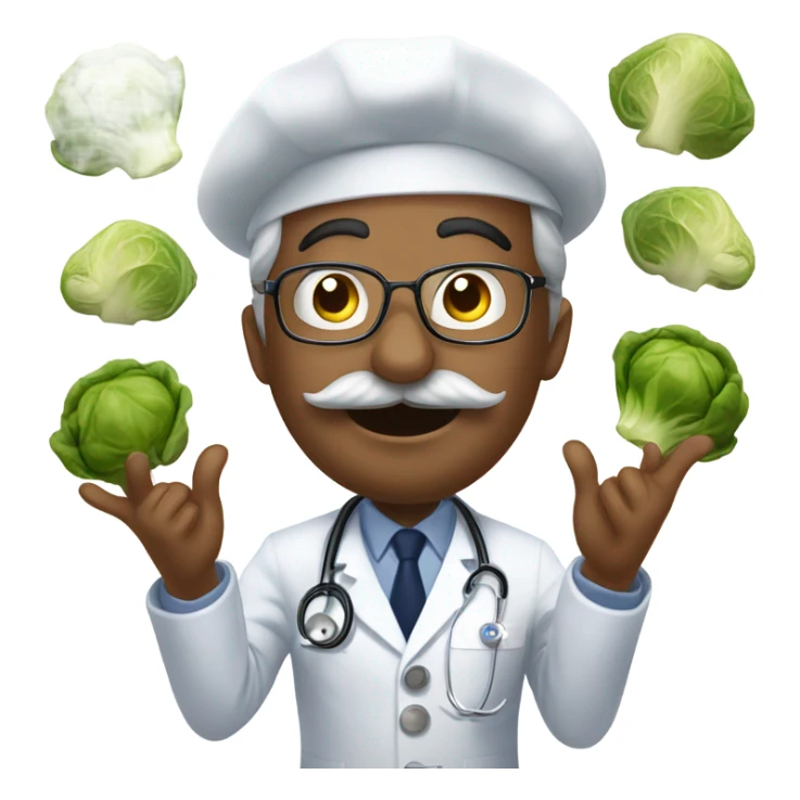 Navy doctor with moustache being goofy with Brussels sprouts  sticker