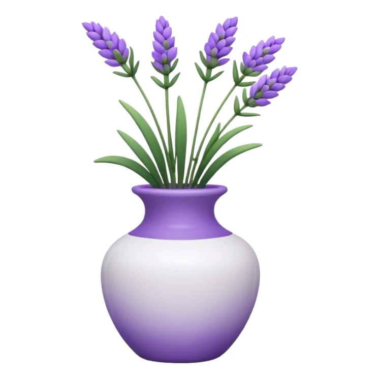 A small white vase holding a single lavender flower with green leaves. sticker