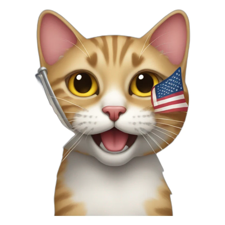cat holding an american flag in its mouth sticker