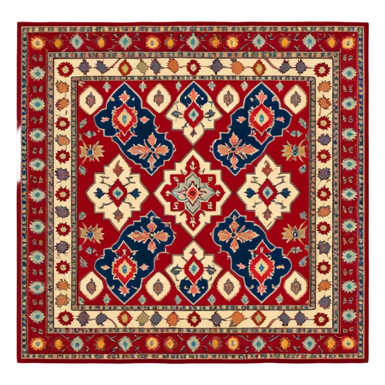 Cinematic Realistic depiction of a richly patterned Turkish carpet, rendered with exquisite details and vibrant colors, set against a soft, warmly lit background that emphasizes its artisanal craftsmanship sticker