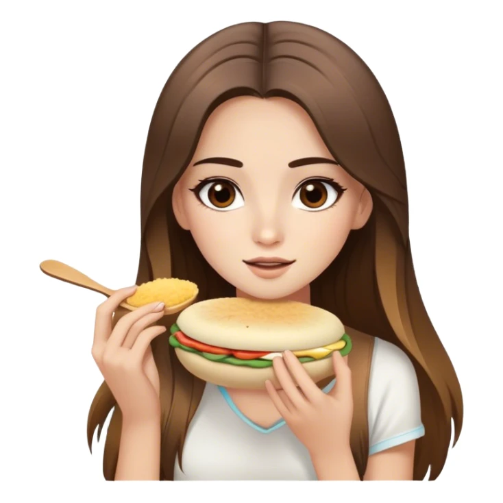Chica bella con cabello balayage largo liso y ojos marrones comiendo arepa sticker