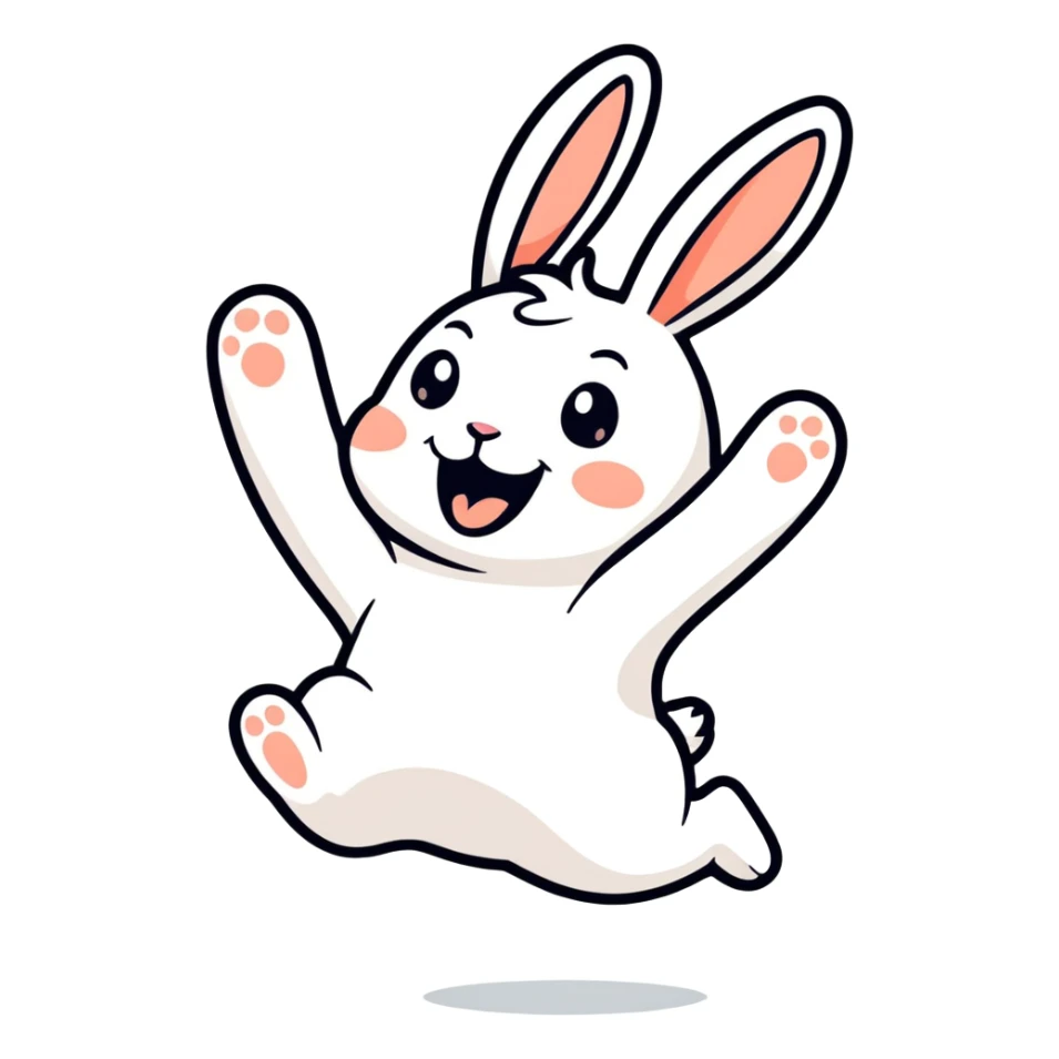 happy joyful bunny jumping into the air sticker