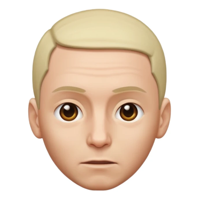 Create an iOS-style emoji of Eminem. Neutral facial expression, front-facing head only. Close-cut hair. Clean Apple emoji style, smooth shading, simple shapes, plain background. sticker