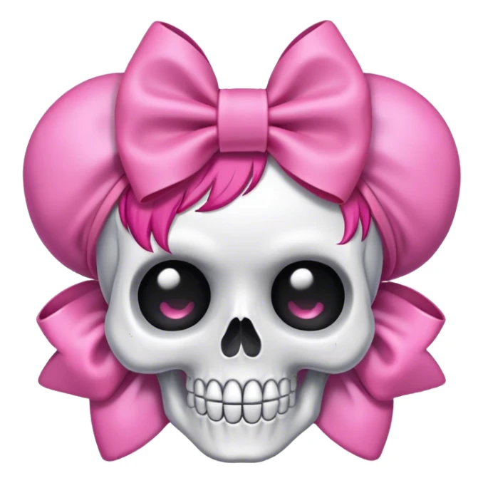 cartoony skull wearing pink hairbow sticker