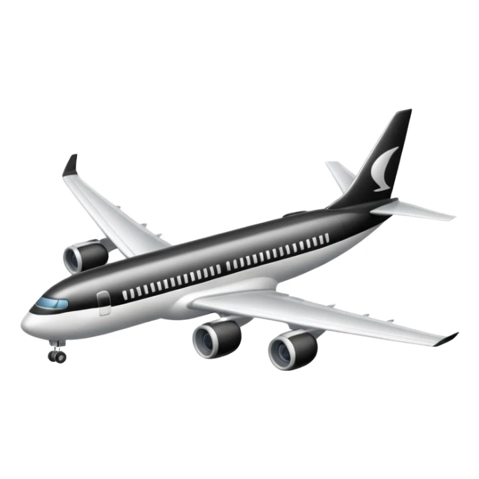 A commercial airplane that is black and white sticker