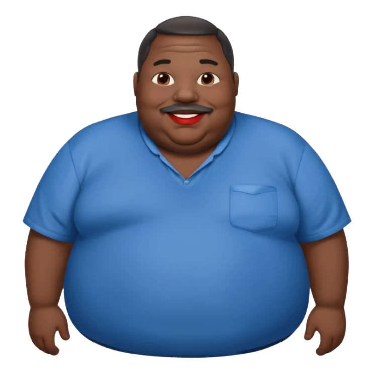 an extremely obese black man with giant red lips wearing a blue an gray shirt sticker