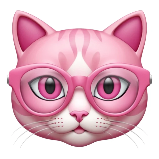 A 3D cartoon rose-pink cat-eye spectacle, glossy curved frame, soft reflections, isolated on plain background, Memoji-style. only glasses. sticker