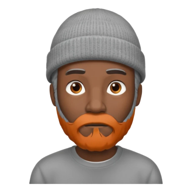 A dark-skinned man with a gray beanie, brown eyes, and a gray beard, wearing a calm expression. sticker