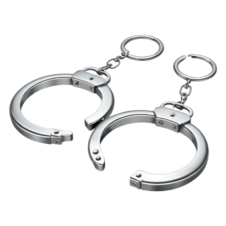 A pair of elegant handcuffs emoji made of silver chrome, smooth rounded design, glossy metallic reflections, luxury fetish aesthetic, minimal iOS emoji style, centered, clean white background sticker