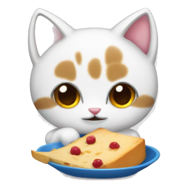 Gatito blanco cute comiendo fresitas sticker