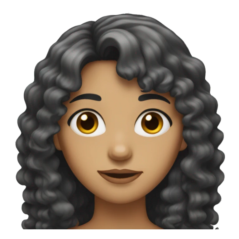 woman with long black curly hair and bangs and dark brown eyes sticker