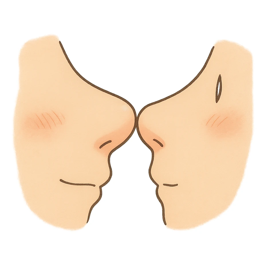 ghibli style two cartoon noses gently bumping, soft colors sticker