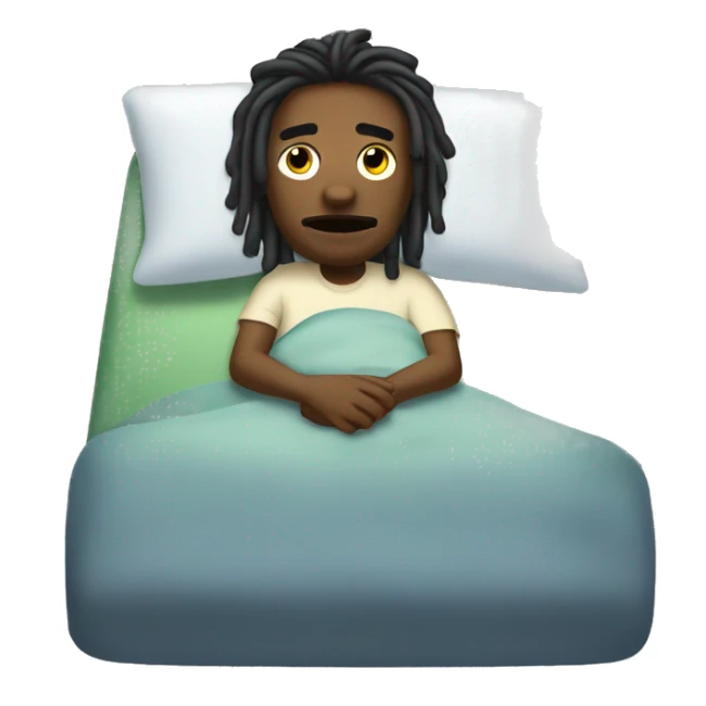 “Black man with dreadlocks, sick in bed, flushed face, thermometer, Aimoji style.” sticker