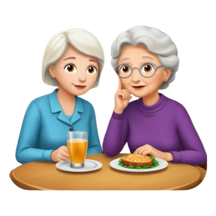 conversación dentro de un restaurant  dos personas y una de las persoans sea una abuela y el otro un adulto de 27 años mujer abuela y hombre joven sticker