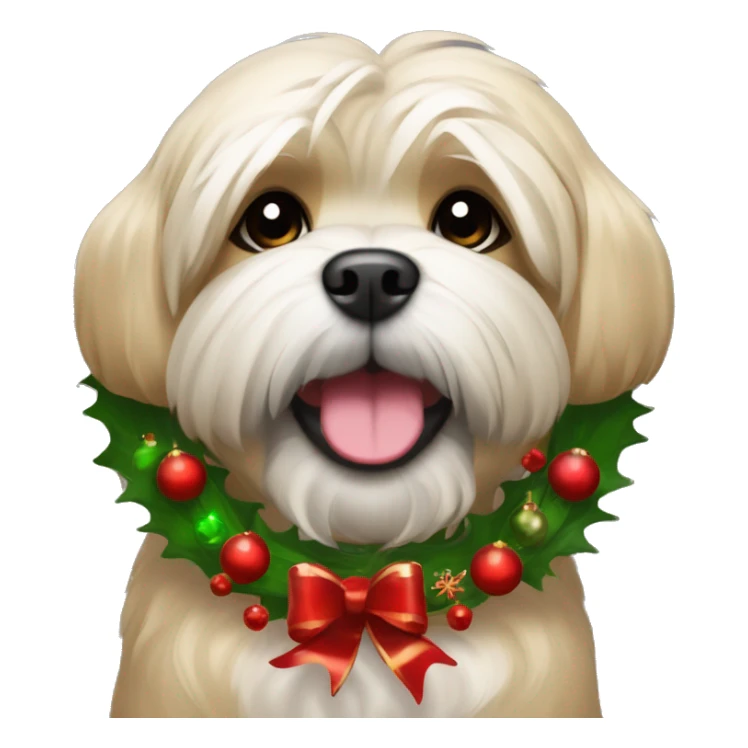 Happy Tan Lhasa Apso with Christmas wreath around it’s neck sticker
