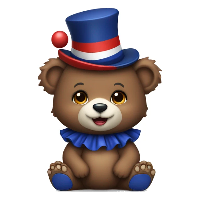 Brown baby bear. Clothes are Red White and Navy. Wearing jester collar and a clown hat.  sticker