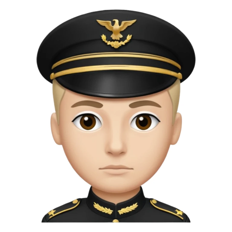 Uma pessoa, preto e branco, como se fosse as televisões de antigamente sem cor. Corte tipo militar, com duas sobrancelhas com risquinhos sticker