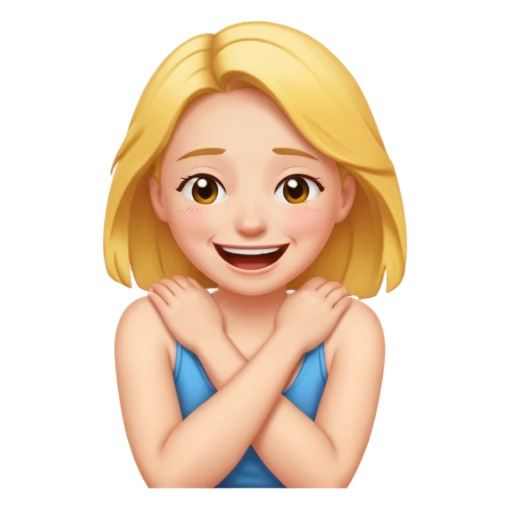 girl laugh crying with arms around neck sticker