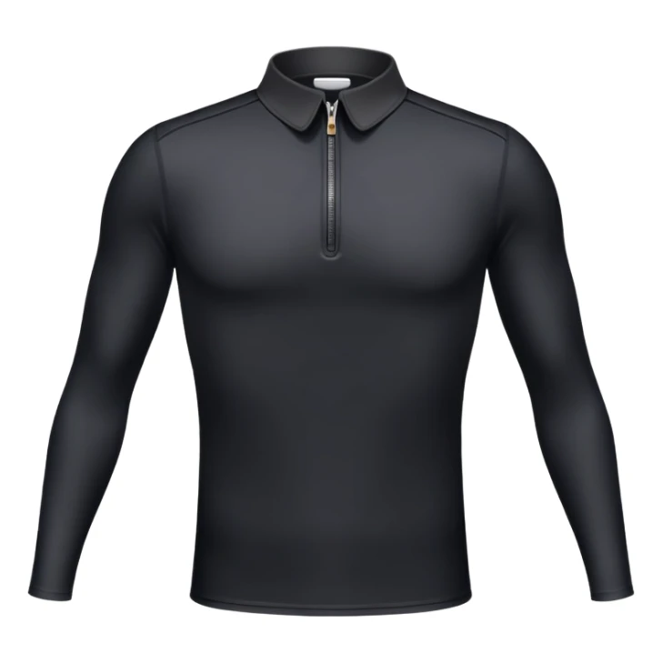 Long sleeve black spandex shirt with collar and zip to the chest sticker