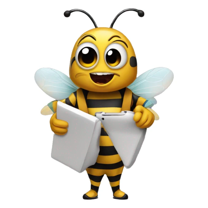 crazy bee with a clown face holding a phone in his hands sticker