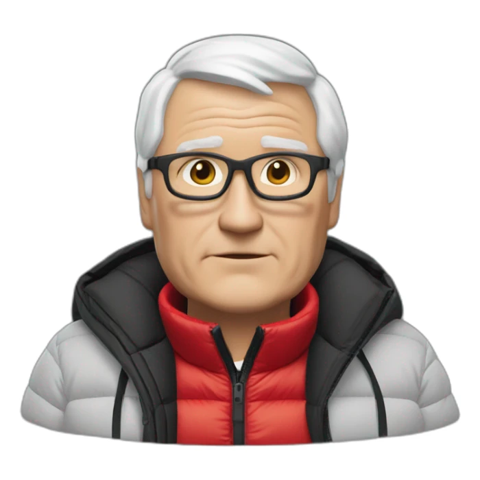 old white man overweight with black and red supreme north face puffy jacket  upper body bust sticker