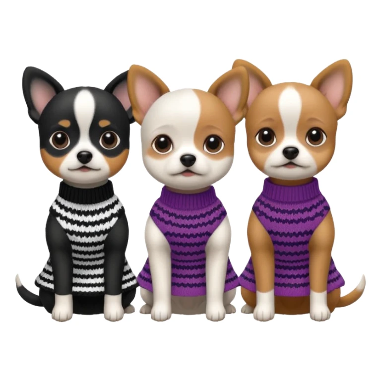 3 cagnolini seduti con vestitino in maglia in bianco e nero sticker