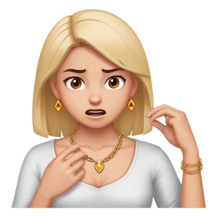 girl angrily putting imaginary necklace on  sticker