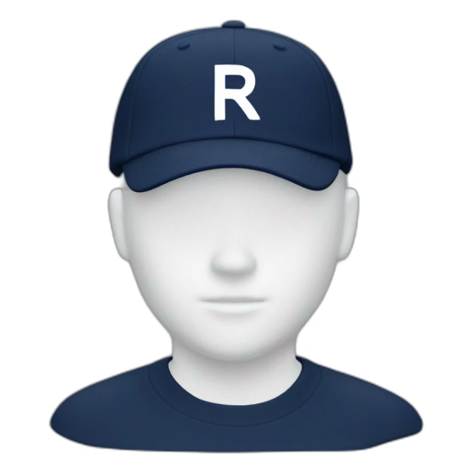 a navy baseball cap with a small white letter R on the front sticker