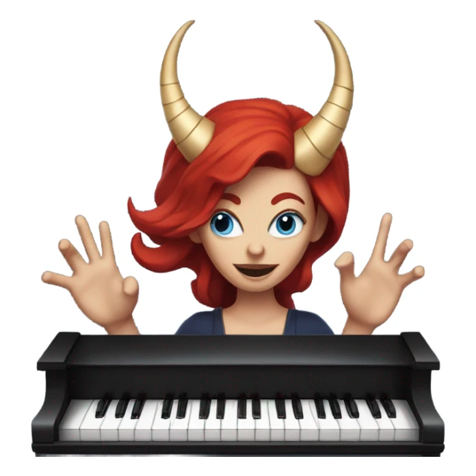 Female devil with red hair and blue eyes playing the piano sticker