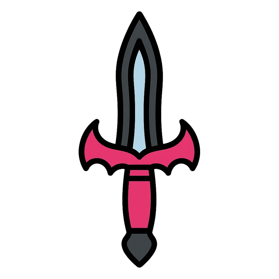 gothic knife, black and pink, color outline icon style sticker