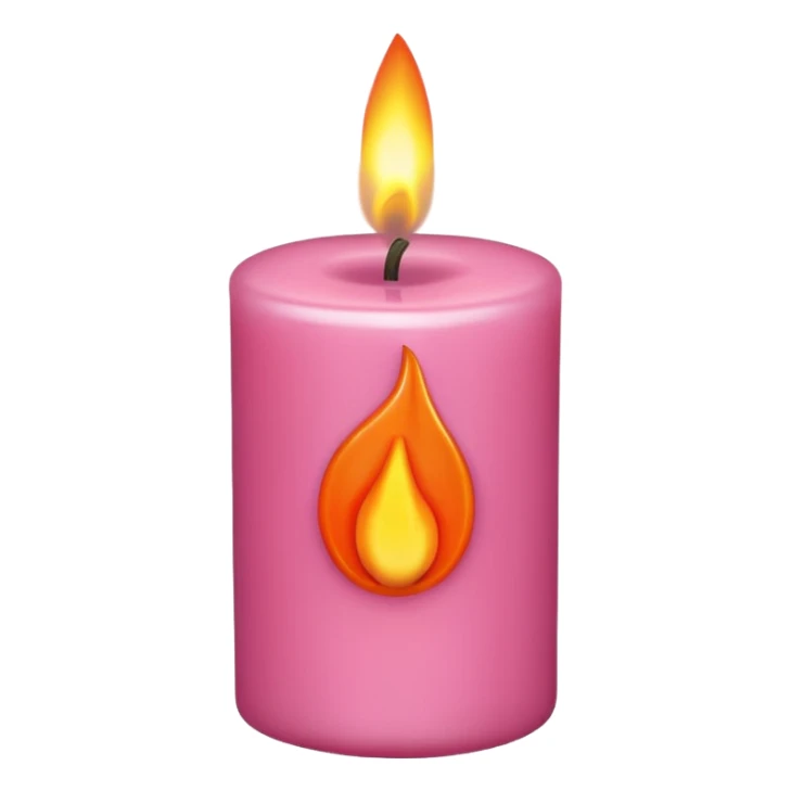 Draw a pink, Pixar-style candle with a flame. The candle should be visible from the front and top. sticker
