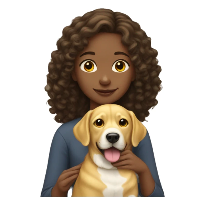 Curly brunette girl holding yellow lab sticker
