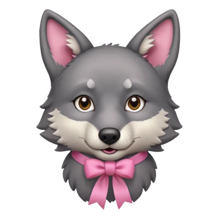 Pleading Face cute dark grey wolf with a pink ribbon io his ear sticker