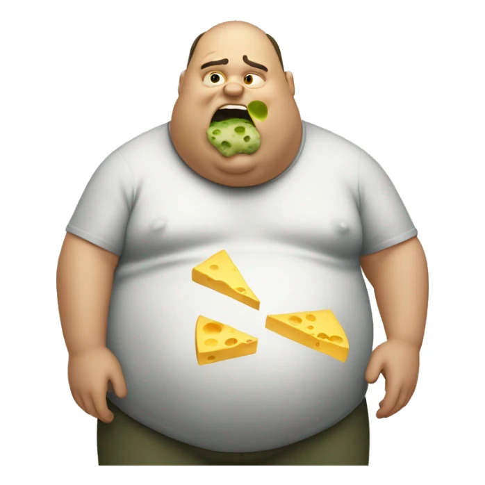 fat man eating moldy cheese sticker