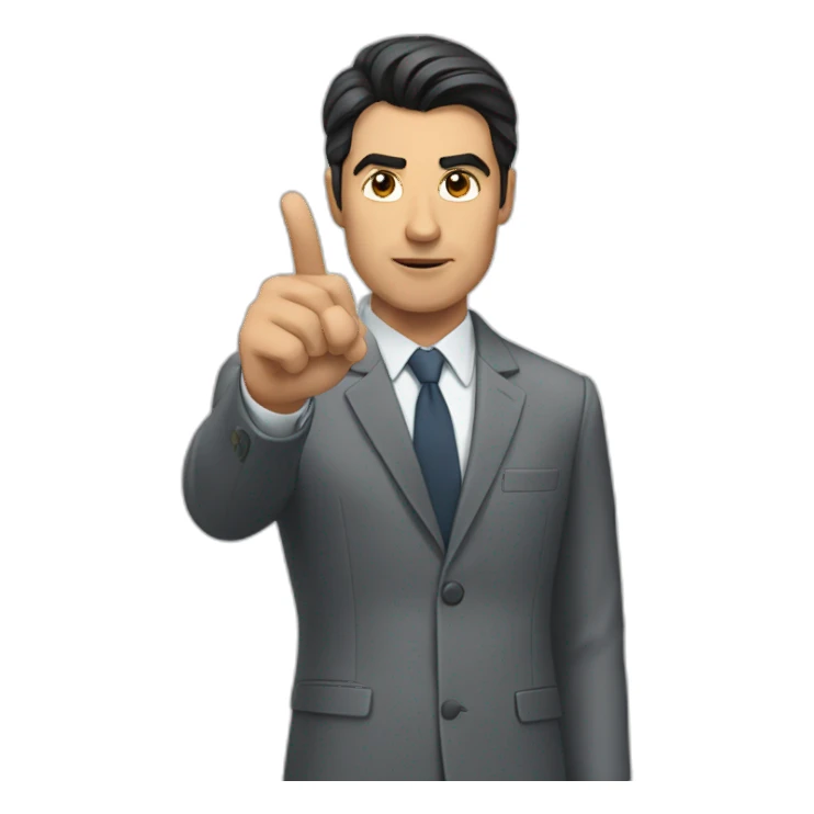 man with dark hair in gray suit pointing finger serious face sticker