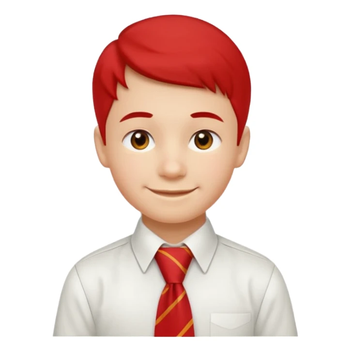 A Soviet schoolboy emoji — smiling young boy wearing a white shirt and a bright red pioneer necktie (scarf) neatly tied around his neck. No hat or headwear. Flat minimal emoji style with clean lines, simple colors, friendly expression, Apple emoji aesthetic. sticker