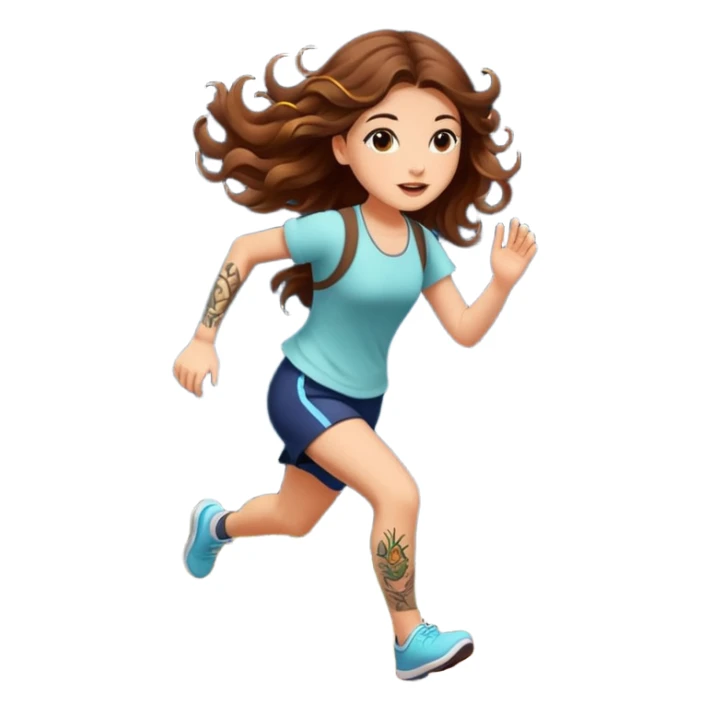cute woman long wavy brown hair tattoos running from fireflies sticker