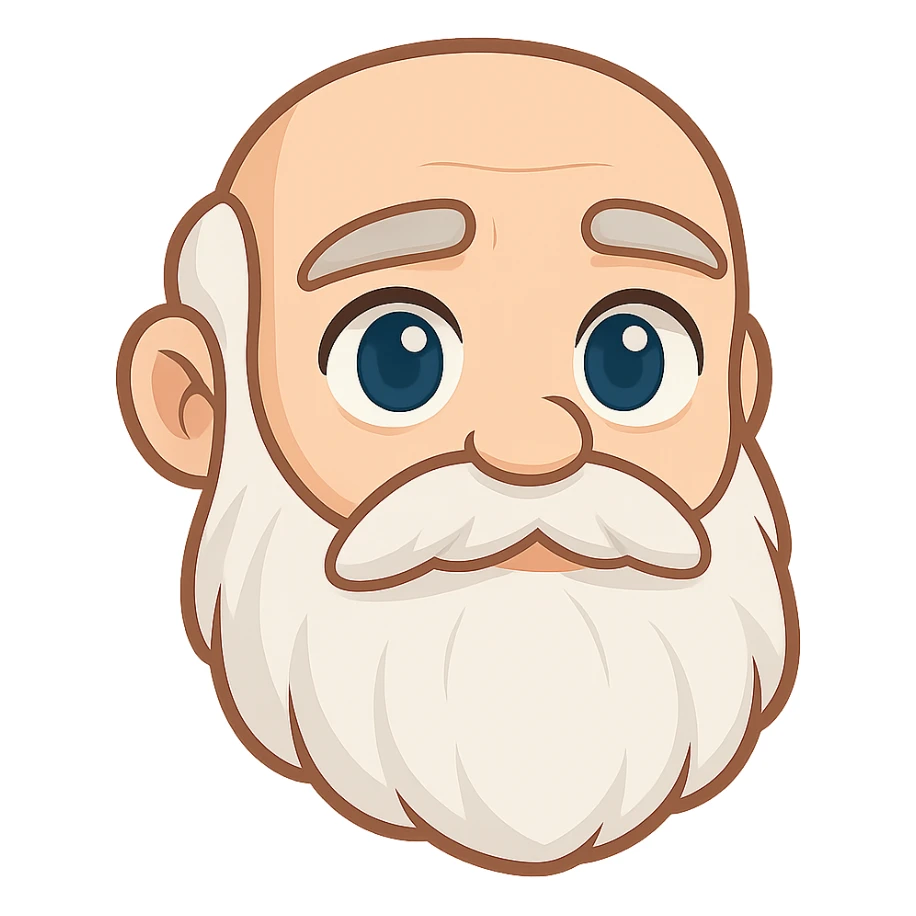 Convert the character face and beard into a YouTube chat emoji style with a transparent background, suitable for small emoji use, focusing on clear and simple facial features and beard only, no other background or elements. sticker