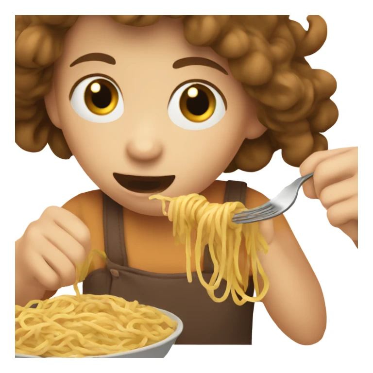 Little girl with brown hair eating spaghetti  sticker