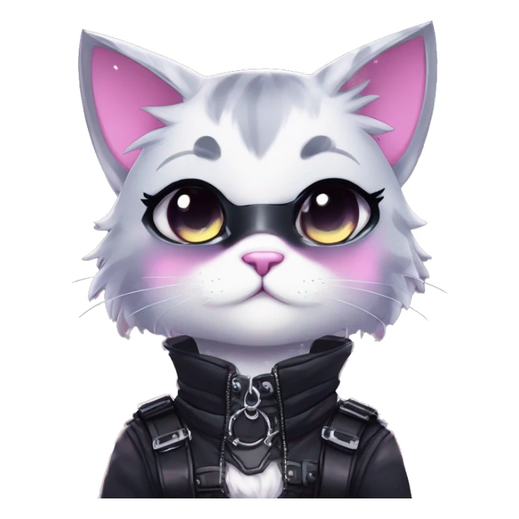 Gorgeous sparkly legendary gradient gothic dark techwear anime style anthro cat with blushing face aesthetic and pretty edgy black with collar and harness trending style sticker