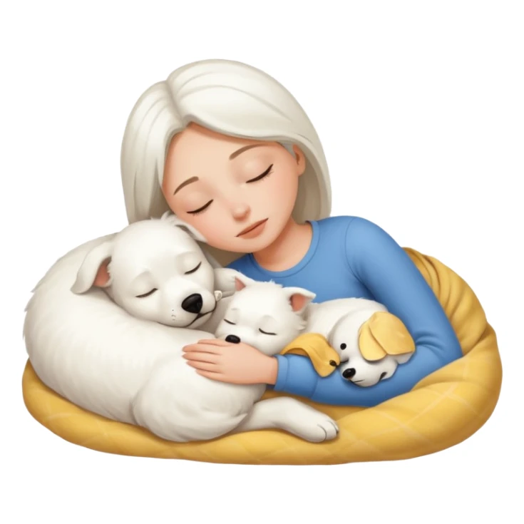 Girl sleeping with white dog sticker