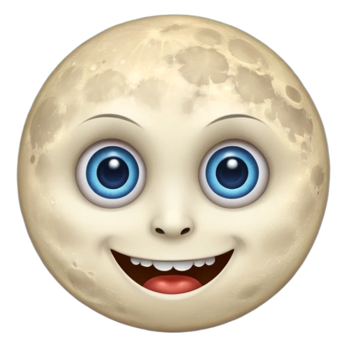 Full moon with big blue glaring eyes and a creepy smile sticker
