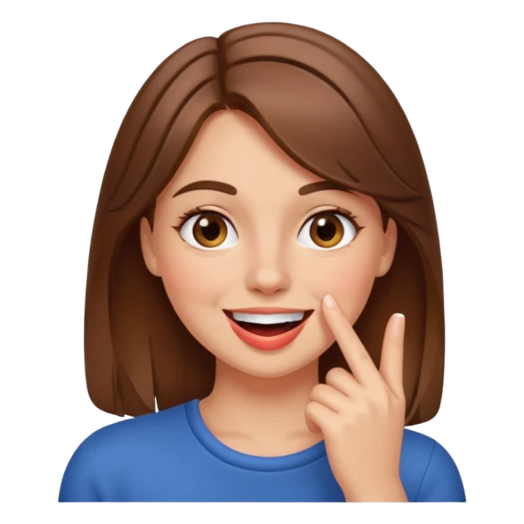 femme brune qui rougit et souris beaucoup avec un doigt dans sa bouche  sticker