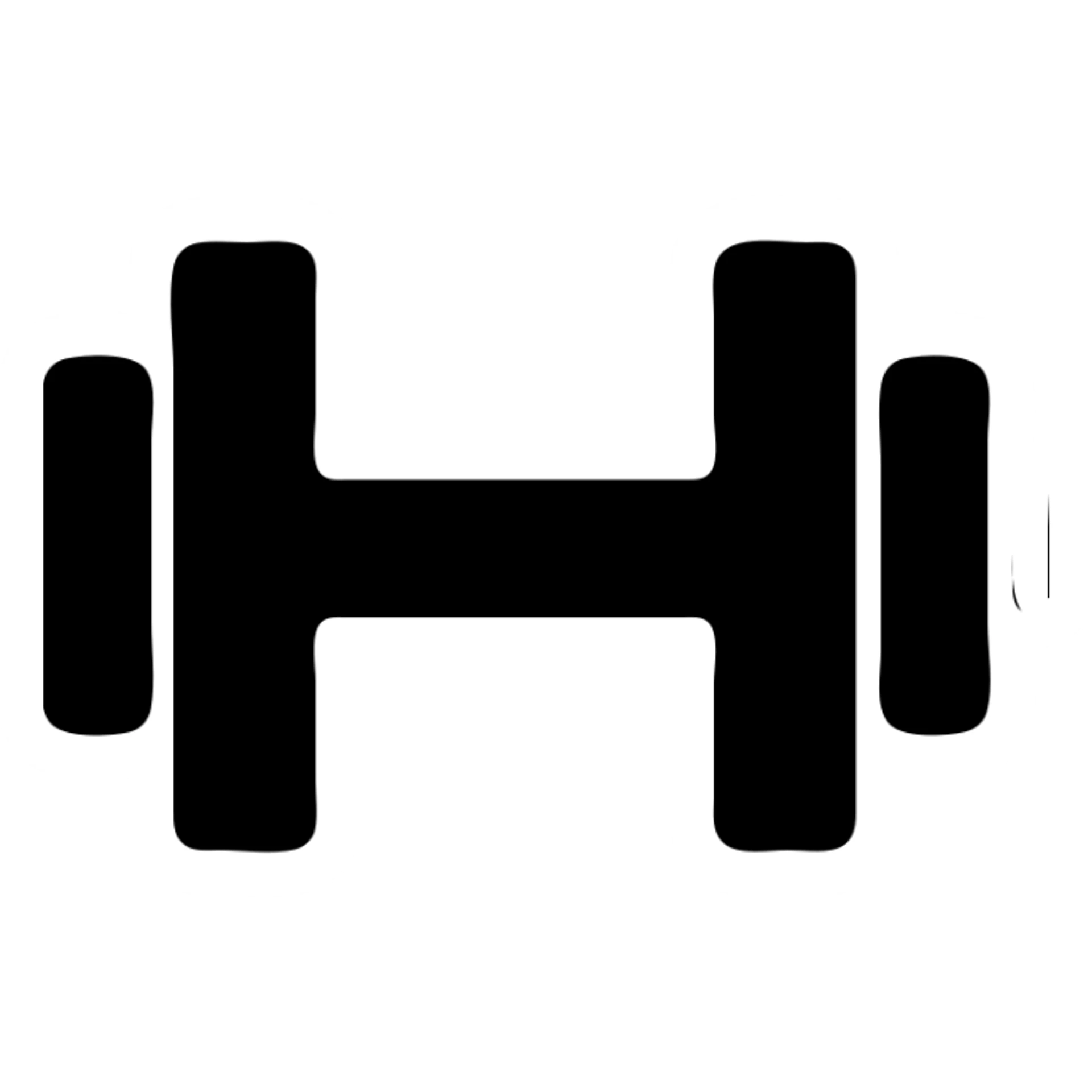 minimalistic dumbbell, mostly black and white with a subtle accent of blue #288ac7 sticker