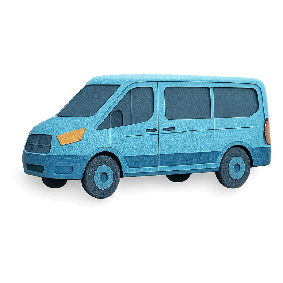 electric light blue Ford Transit passenger van sticker