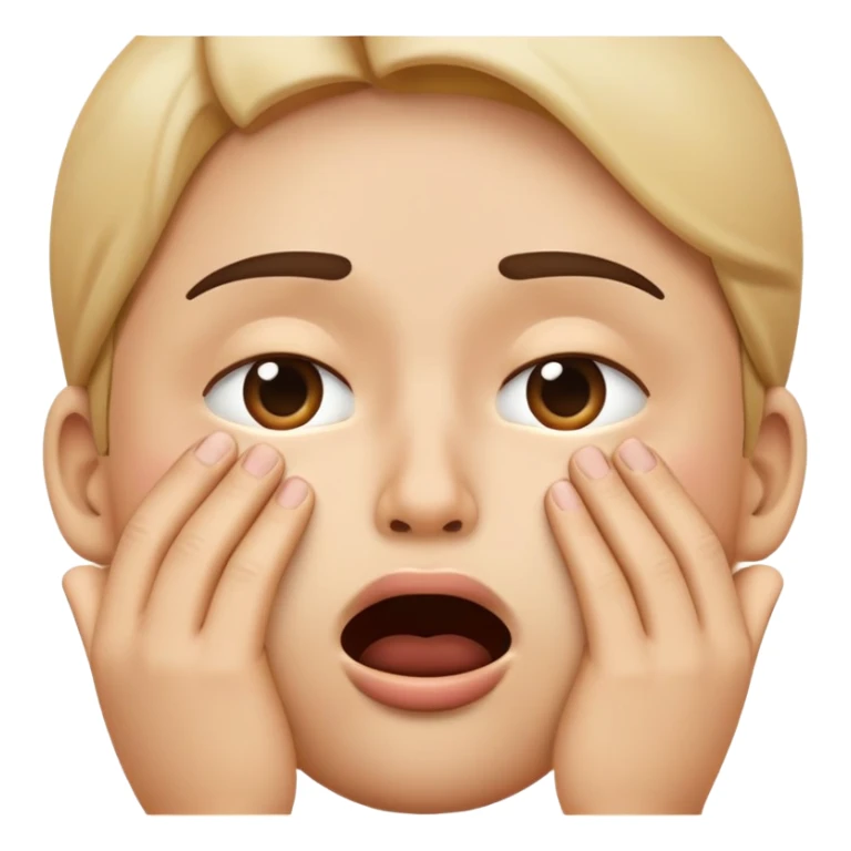 emoji style face combining hand over mouth and persevering face, surprised shy expression with distress and discomfort, hand partially covering mouth, tightly shut eyes, worried uncomfortable expression sticker