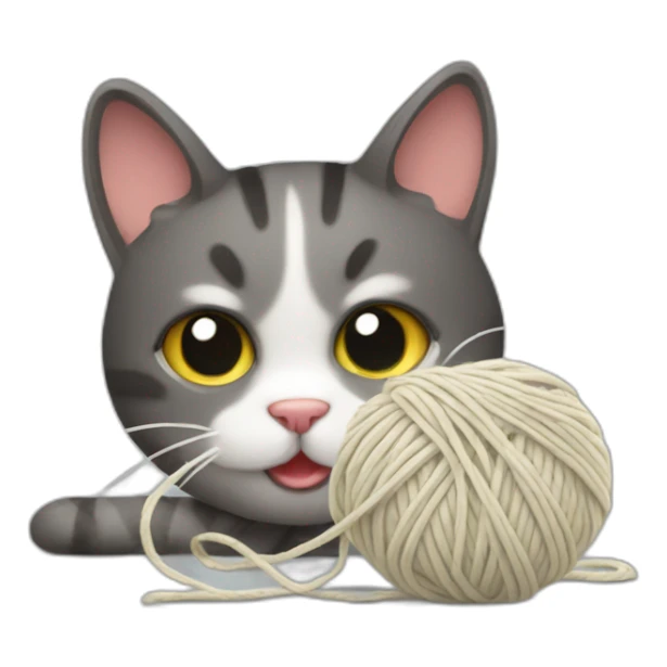 Cat vomiting hairball and playing with yarn sticker